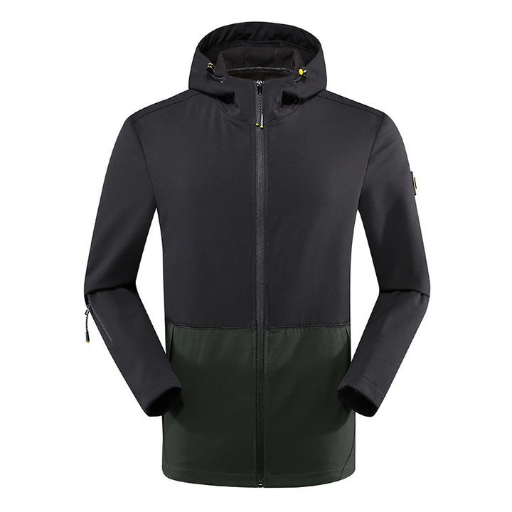 Herren leichte Softshell‑Outdoorjacke mit Kapuze, windabweisender Front und funktionalen Taschen Drune