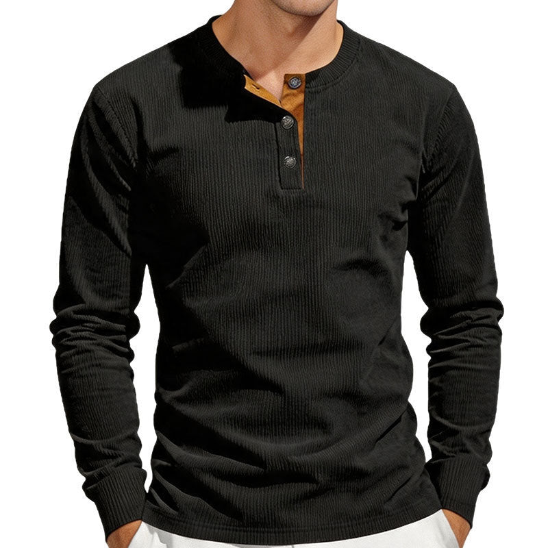 Herren Thermo-Ripp-Langarm-Henleyshirt mit Knopfleiste Drune
