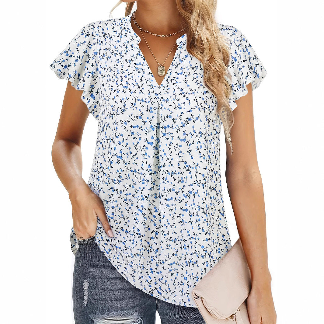 Damen Bluse mit floralem Muster und Rüschenärmeln Drune