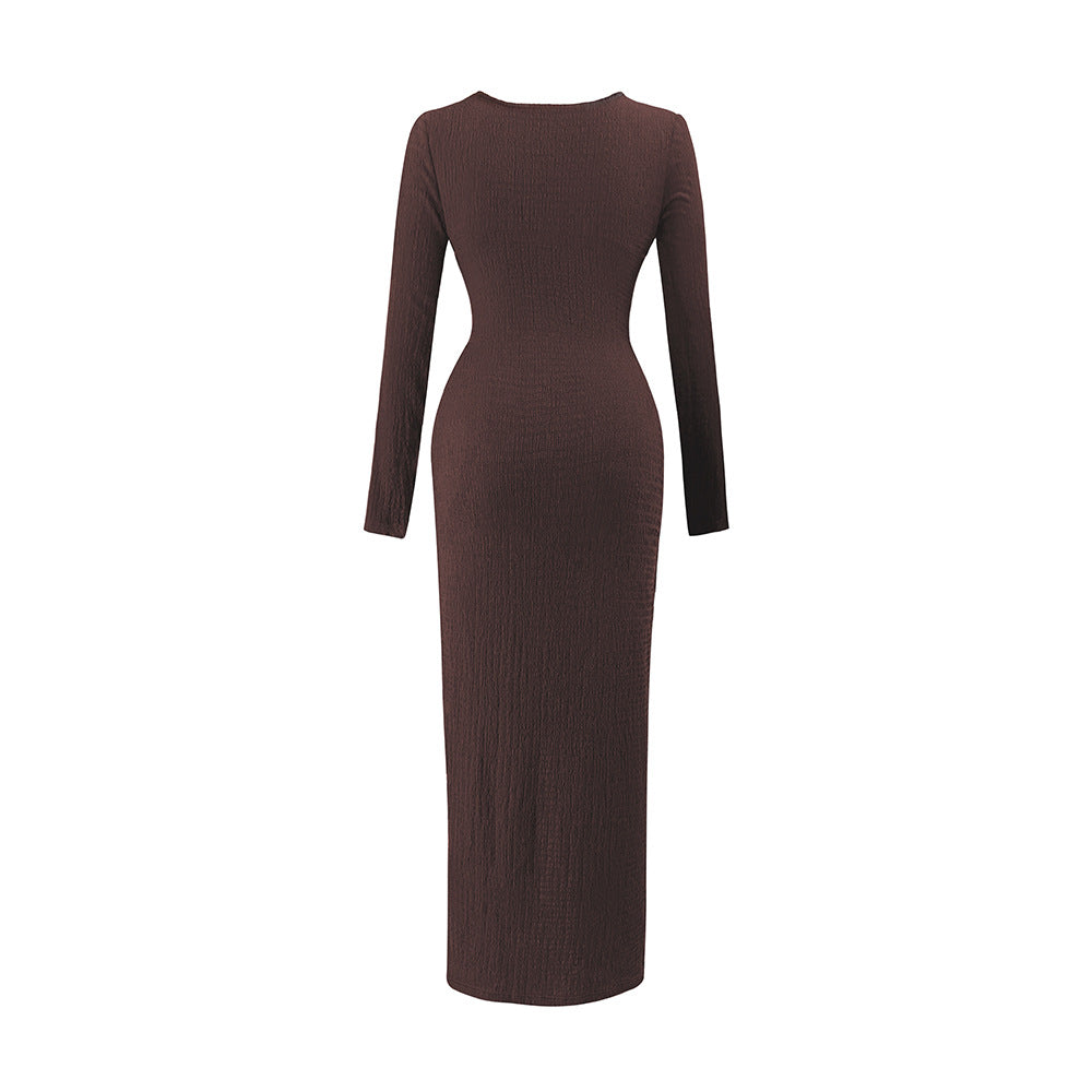 Damen asymmetrisches Wickel-Midikleid mit Ziergürtel, Drapierung und hohem Beinschlitz Drune