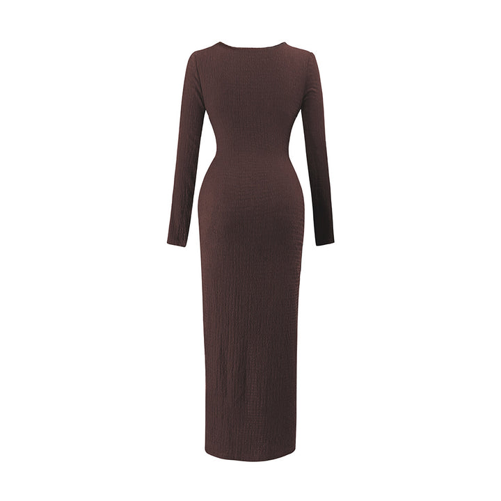 Damen asymmetrisches Wickel-Midikleid mit Ziergürtel, Drapierung und hohem Beinschlitz Drune