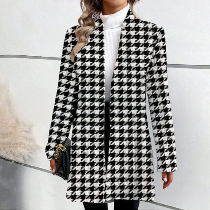 Damen Einreiher Karierter Mantel im Langen Blazer Stil mit Schlanker Silhouette Drune