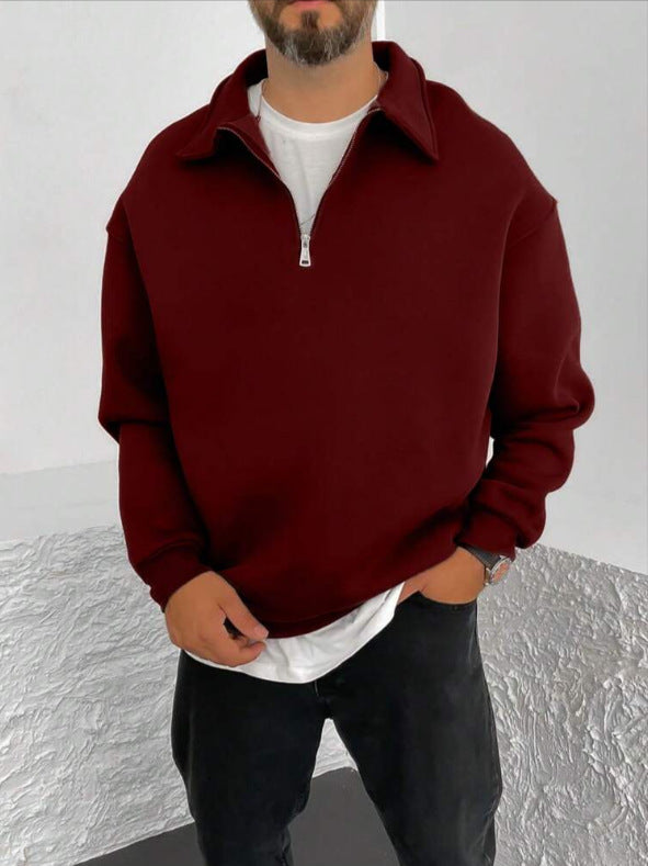 Herren Oversize Halbzip-Sweatshirt mit aufgestelltem Kragen Drune