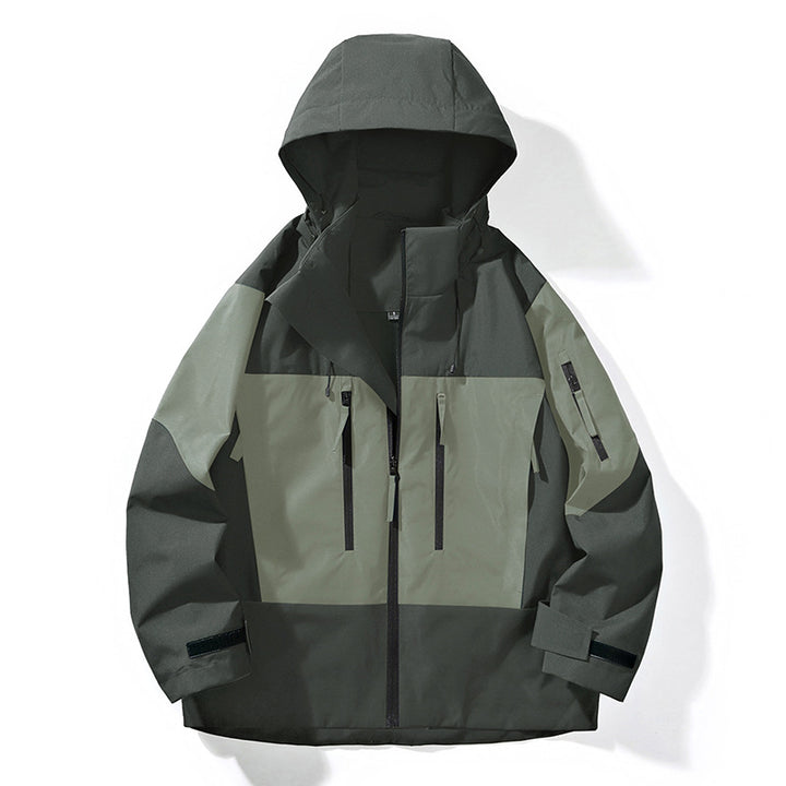 Herren Wasserabweisende Colorblock-Outdoorjacke mit Kapuze, Mehrfach-Reißverschlusstaschen und verstellbaren Bündchen Drune