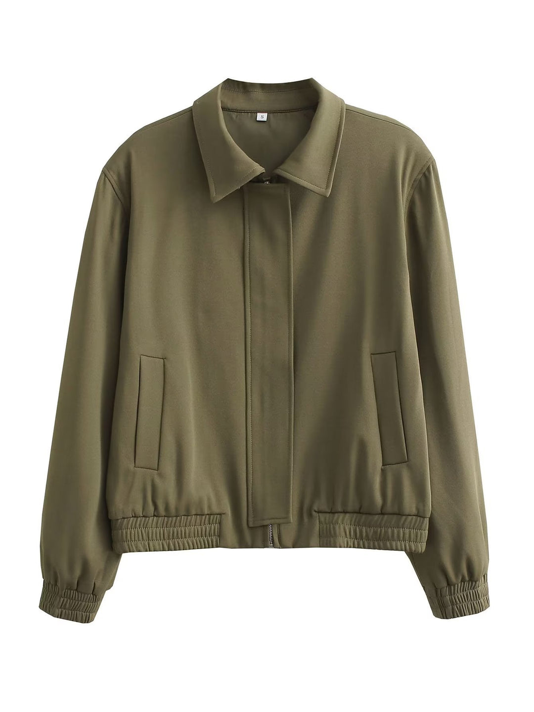 Damen Minimalistische Harrington-Bomberjacke mit verdeckter Frontblende und gerafftem Saum Drune