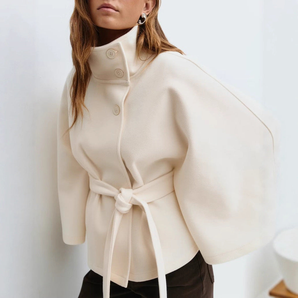 Damen Kapuzenjacke mit breiten Ärmeln und Taillengürtel Drune