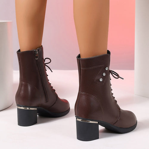 Damen Schnürstiefeletten mit modischer Schnallenverzierung und rutschfester Sohle Drune