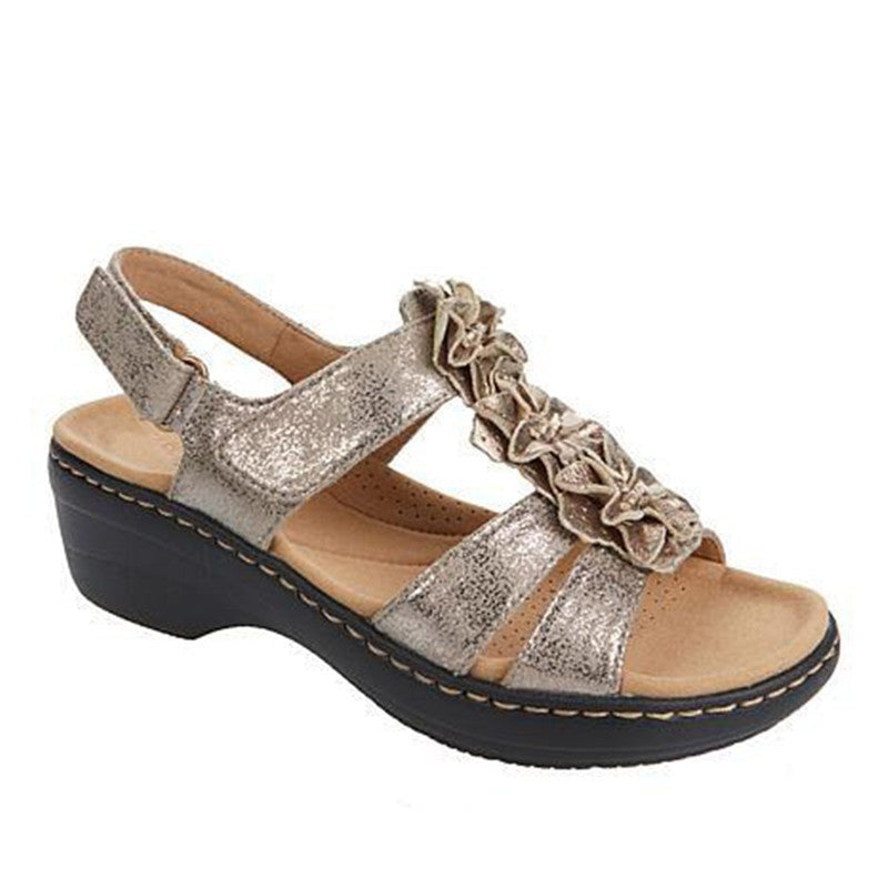 Damen Komfortable Riemchen-Sandalen mit dekorativen Faltendesign Drune