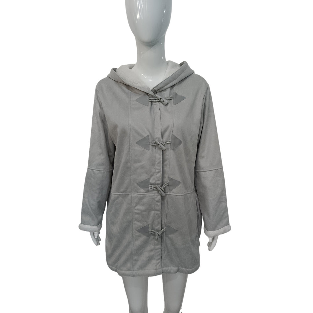 Damen Kapuzen-Dufflecoat mit Kunstfellbesatz und KnDruneelverschlüssen Drune