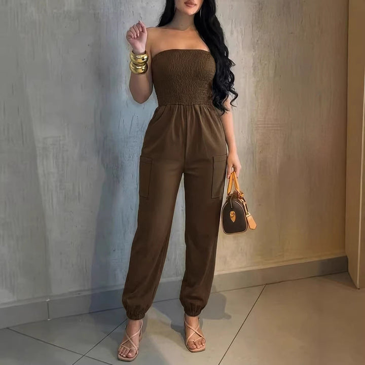 Damen Bequemes Jumpsuit mit schulterfreiem Design und praktischen Taschen Drune