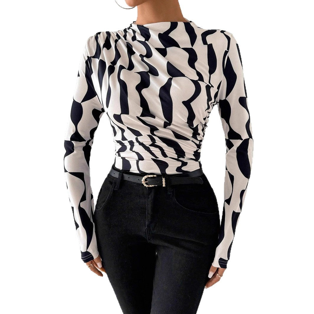 Damen nan tailliertes Langarmshirt mit seitlicher Raffung und Wasserfallausschnitt Drune