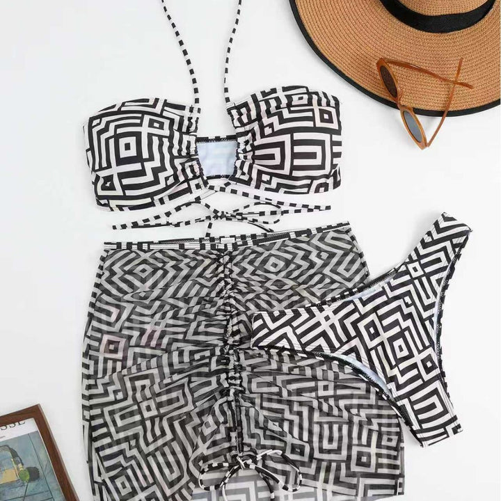 Damen Stylisches Bikini-Set mit Rüschen und bindbarem Überrock Drune