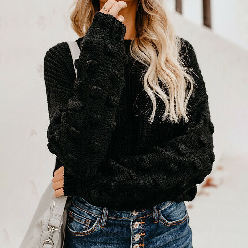 Damen lässiger Strickpullover mit voluminösen Ärmeln und strukturiertem Muster Drune