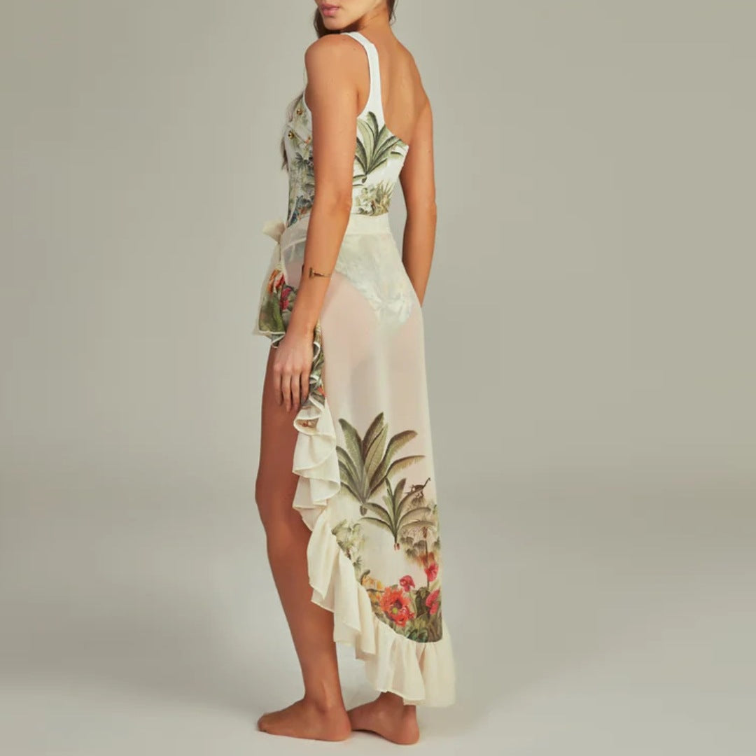 Damen Einseitiger Badeanzug mit raffiniertem Cut-Out und floralem Design Drune
