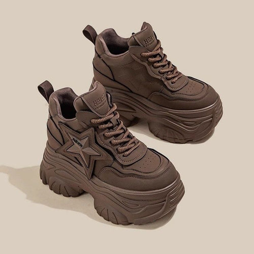 Damen Chunky Sneaker mit modischem Sternen-Design und extragroßer Sohle Drune
