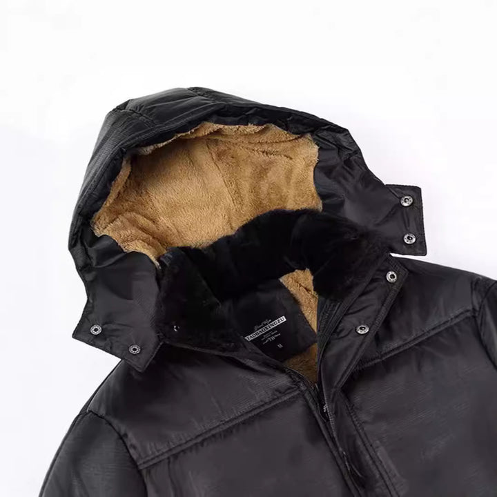 Herren Langer Thermoisolierter Steppparka mit Teddy-Innenfutter, Kapuze und Klappentaschen Drune