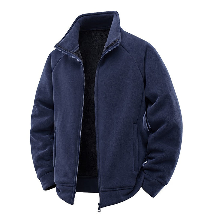 Herren Double-Fleece-Übergangsjacke mit Teddy‑Innenfutter, Stehkragen & verdeckten Eingrifftaschen Drune