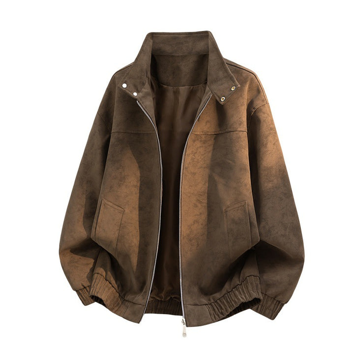 Herren Oversize Velours‑Optik Bomberjacke mit Stehkragen, Zwei‑Wege‑Reißverschluss & elastischem Saum Drune