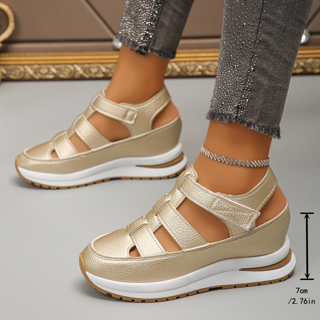 Damen Geschlossene Plateau-Sport-Sandalen mit geflochtenen Riemen und Klettverschluss Drune