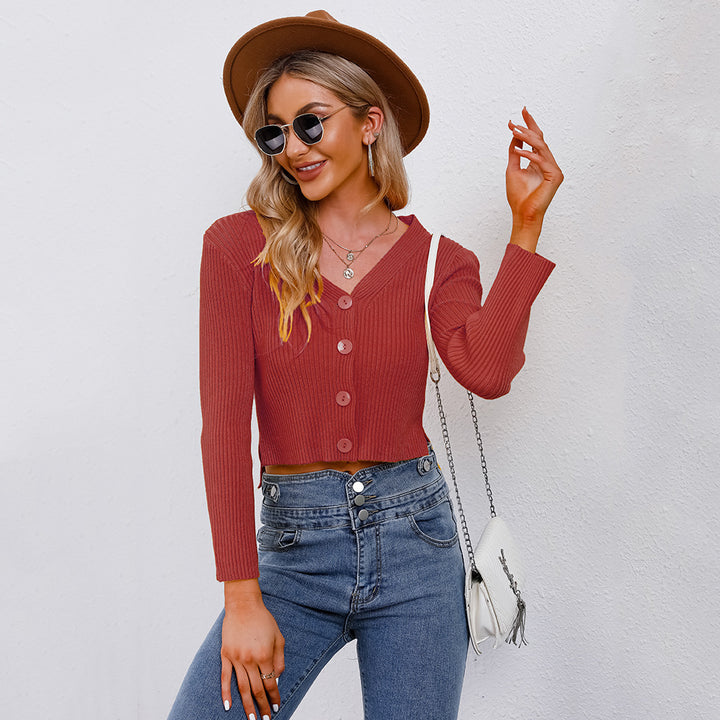 Damen Cropped Strickjacke mit modernen Knopfdetails Drune