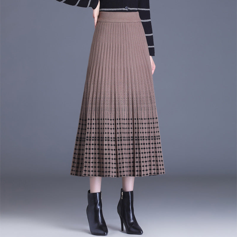 Damen Plissierter Maxirock mit eleganten Muster Drune
