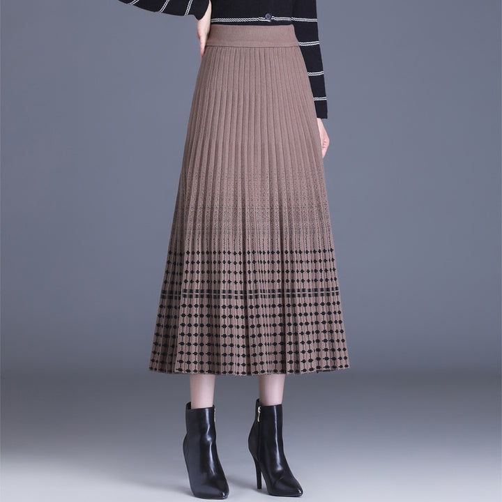 Damen Plissierter Maxirock mit eleganten Muster Drune