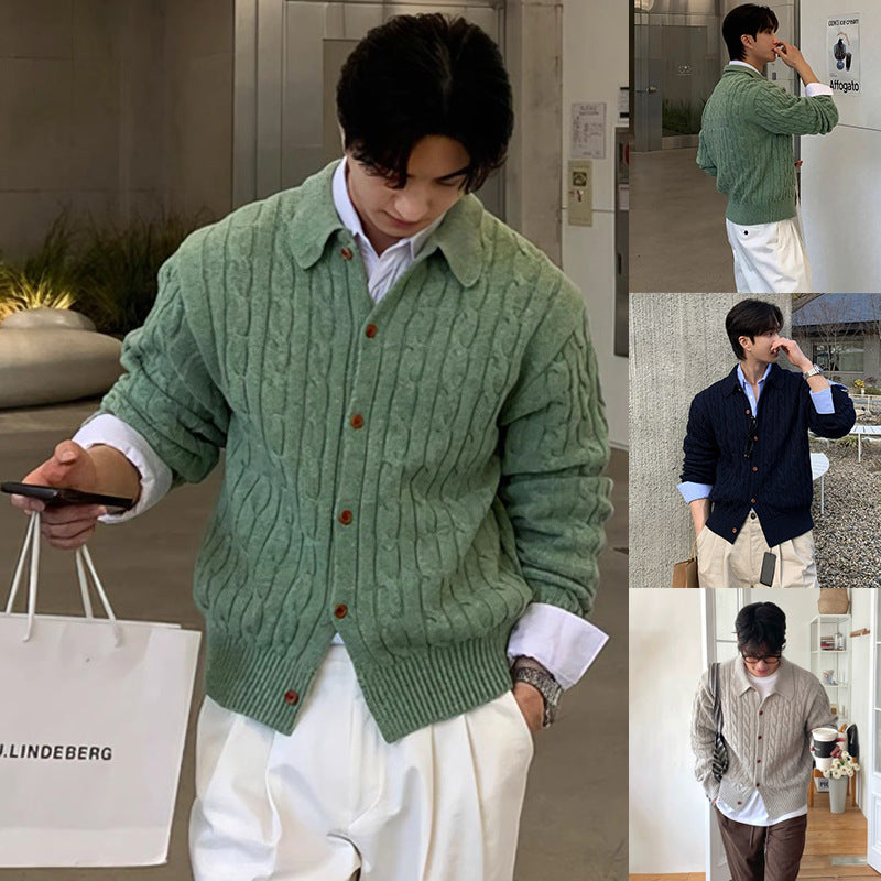 Herren Grobstrick Cardigan mit Knopfleiste Drune