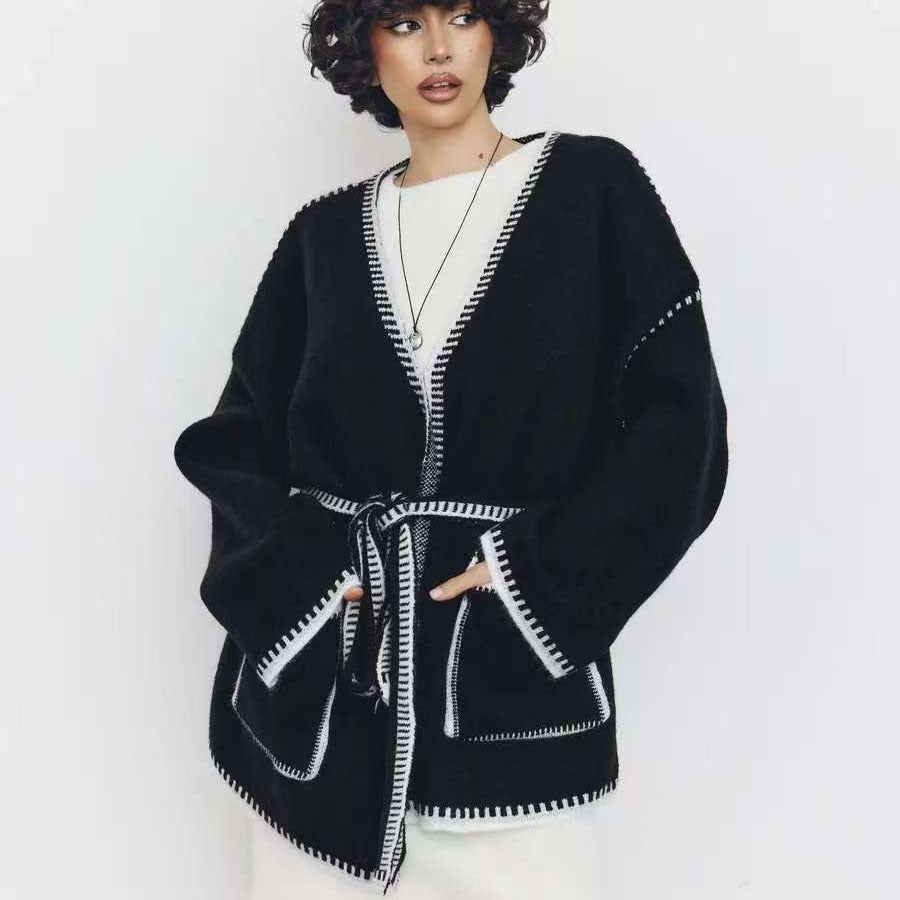 Damen Strickjacke mit breiten Ärmeln und taillierbarem Gürtel Drune