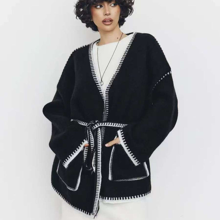 Damen Strickjacke mit breiten Ärmeln und taillierbarem Gürtel Drune