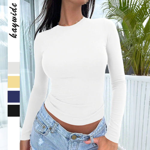 Damen nan eng anliegendes Langarm-Basictop aus Stretchjersey mit Rundhalsausschnitt und taillierter Silhouette Drune