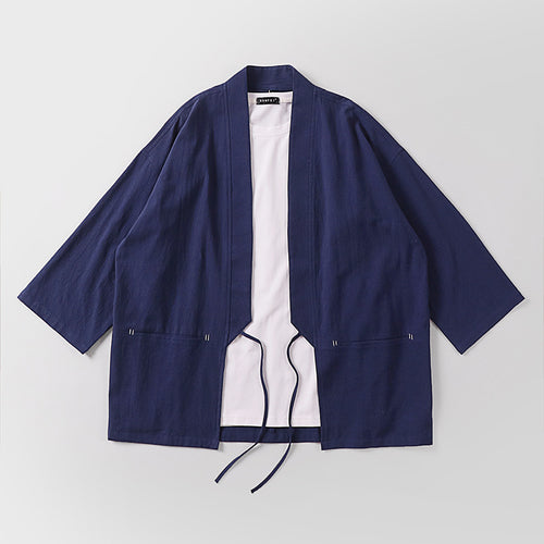 Unisex Kimono-Haori-Jacke mit Bindegürtel und dreiviertelärmeln Drune