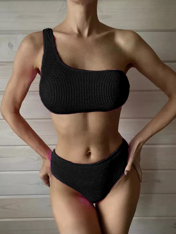 Damen asymmetrisches Bikini-Set mit Struktur Drune