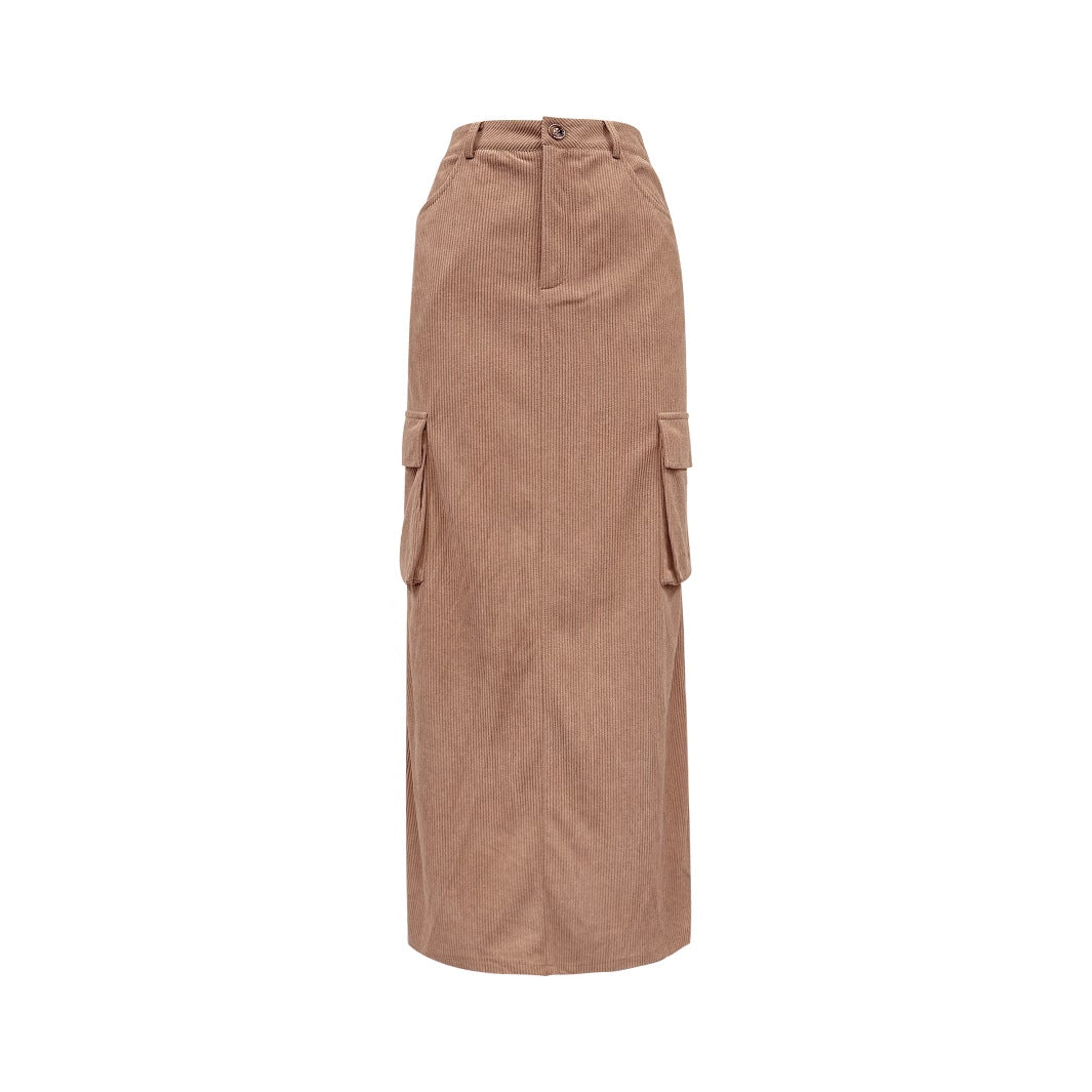 Damen Cargo-Midi-Rock mit seitlichen Taschen und elastischem Taillenzug Drune