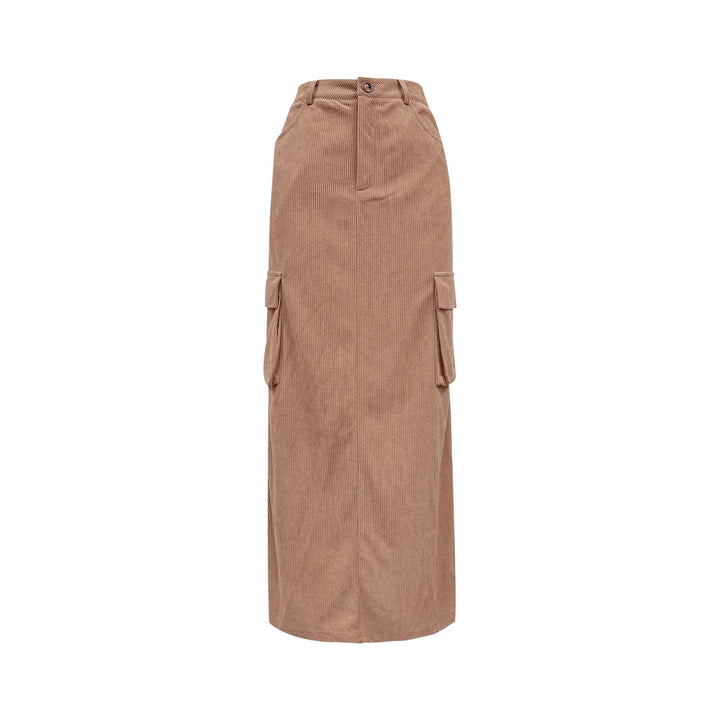 Damen Cargo-Midi-Rock mit seitlichen Taschen und elastischem Taillenzug Drune