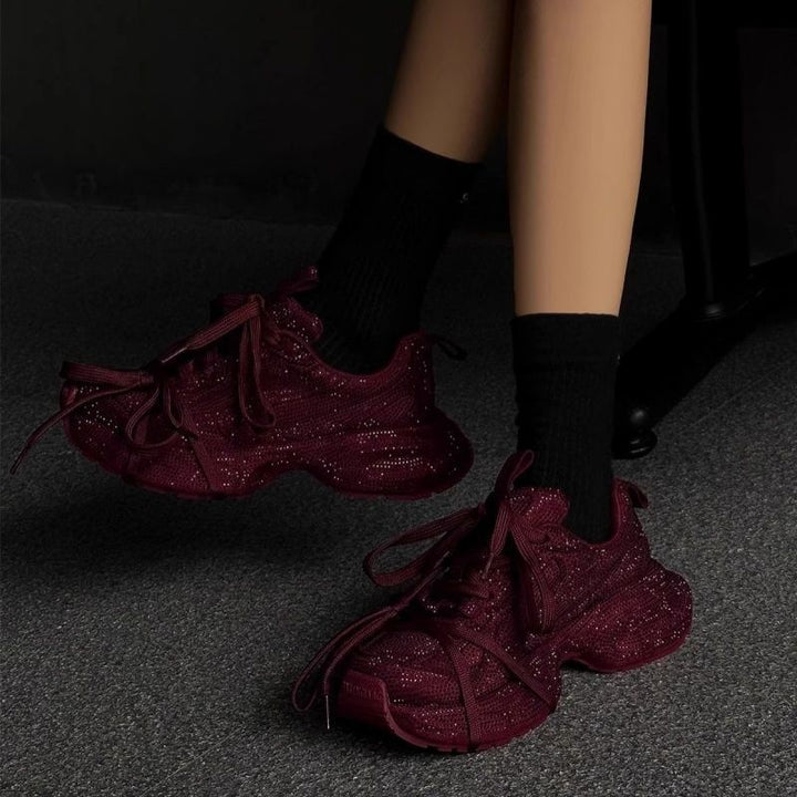 Damen Chunky Plateau-Sneaker mit gewellter Profilsohle und glitzernder Mesh-Optik Drune
