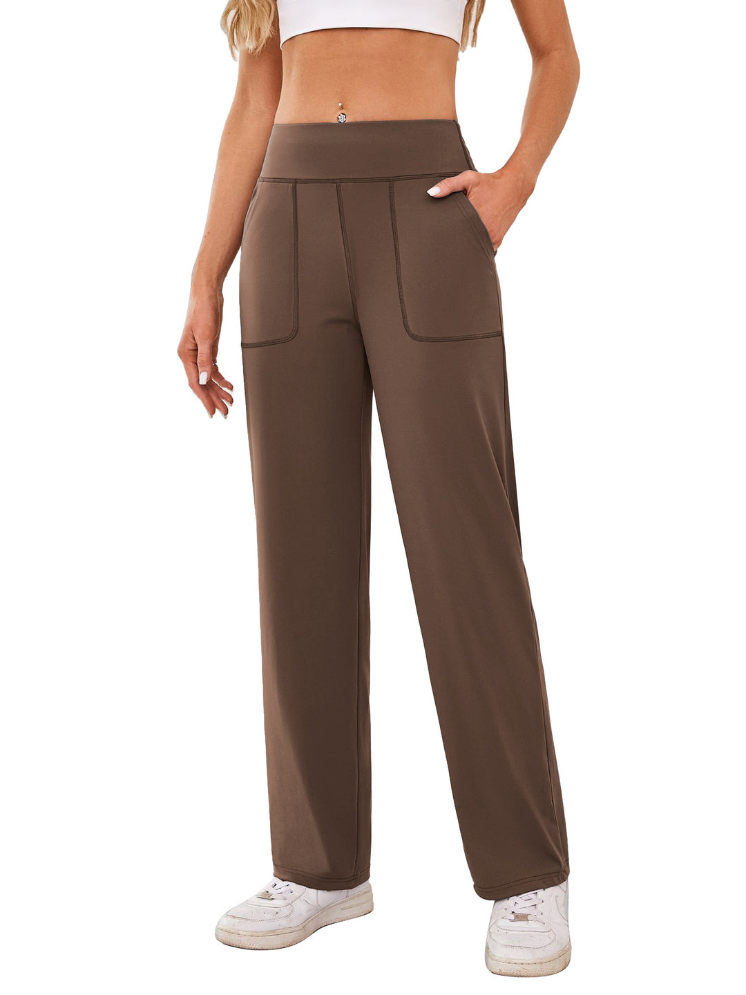 Damen bequeme Freizeithose mit seitlichen Taschen und elastischem Bund Drune