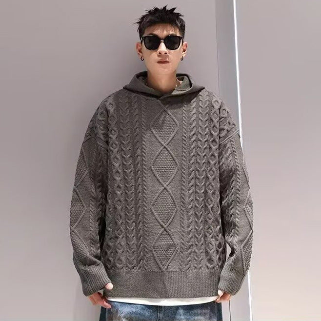 Herren Grobstrick Pullover mit Kapuze Drune