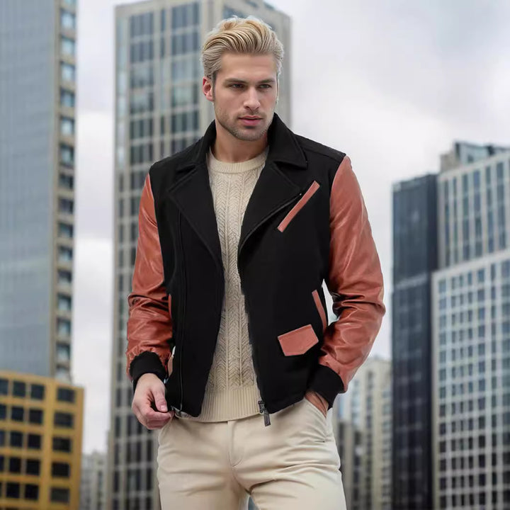 Herren modische Übergangsjacke mit kontrastierenden Ärmeln und praktischen Taschen Drune