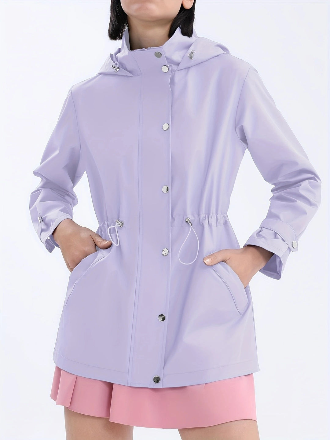 Damen funktionale Übergangsjacke mit verstellbarem Bund und Kapuze Drune