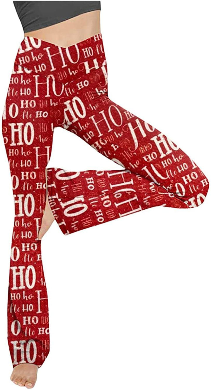Damen nan taillenhohe Yogahose mit überkreuztem Bund und ausgestelltem Saum mit Schlitz Drune
