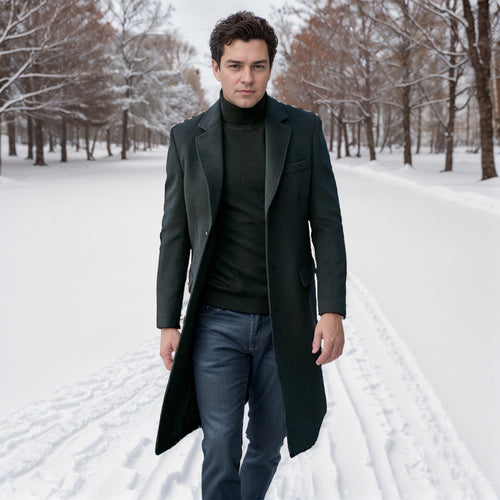 Herren eleganter lange Wool Blend Mantel Drune