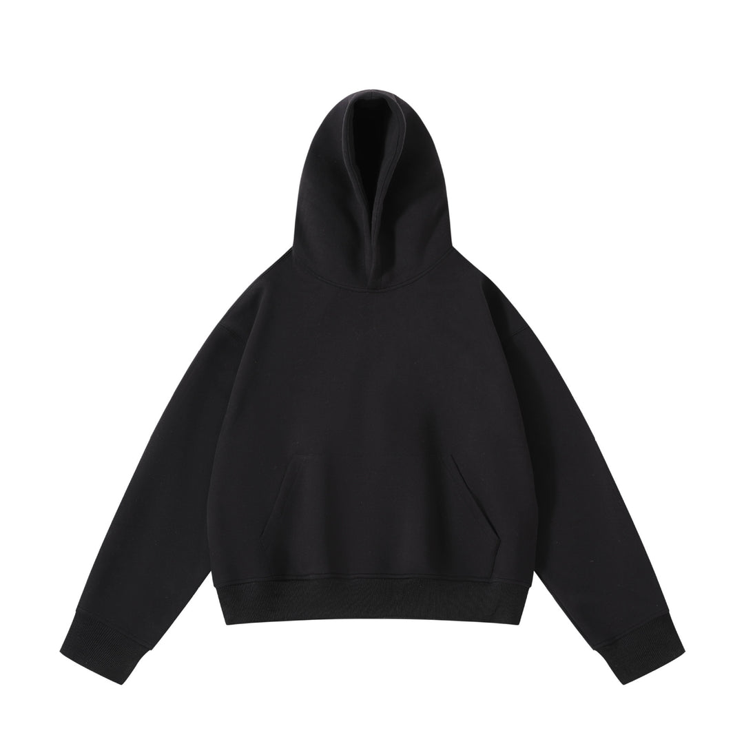 Unisex schwerer Oversize-Kapuzenpullover mit doppellagiger Kapuze Kängurutasche und breitem Rippbund Drune