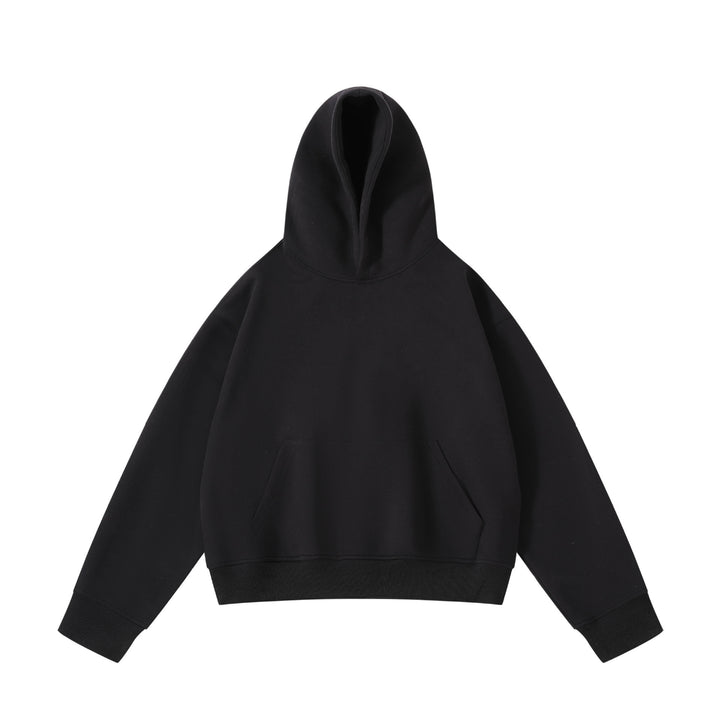 Unisex schwerer Oversize-Kapuzenpullover mit doppellagiger Kapuze Kängurutasche und breitem Rippbund Drune