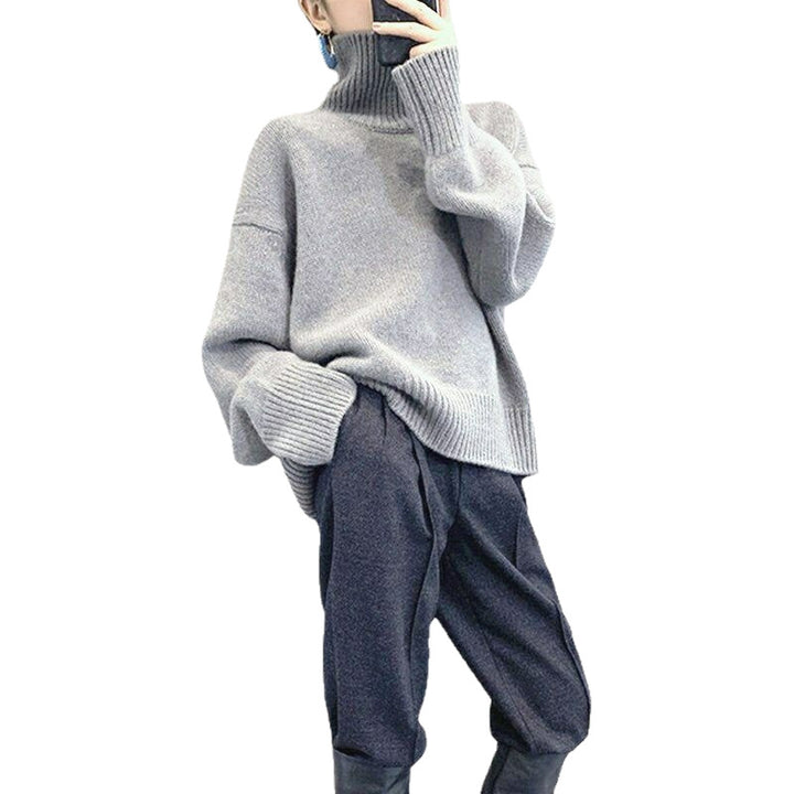 Damen Oversized Rollkragenpullover mit strukturiertem Muster Drune