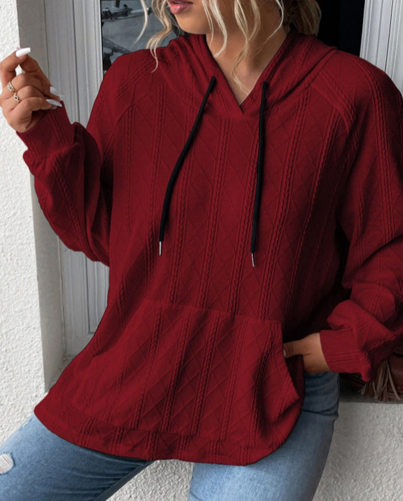 Damen Großer Strick Hoodie mit V-Ausschnitt und stylischer Kapuze Drune
