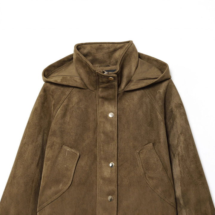 Damen nan kurze Wildlederimitat-Parka mit Kapuze, hoher Kragen und Tunnelzugtaillierung Drune