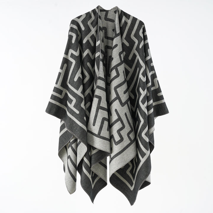 Damen Wendefreundlicher Jacquard-Capeponcho im Oversize mit grafischem Allovermuster Drune