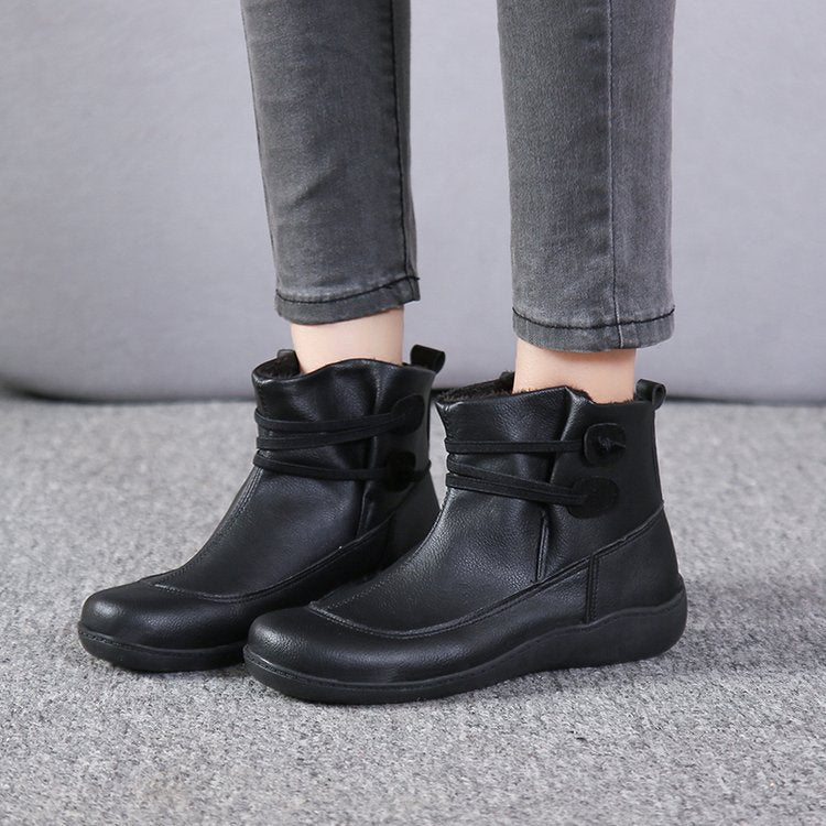 Damen elegante knöchelhohe Komfort-Stiefelette mit doppeltem Riemenverschluss und flexibler Leichtsohle Drune