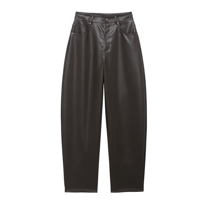 Damen Hochtaillierte Kunstlederhose mit weiter tapered Passform Drune