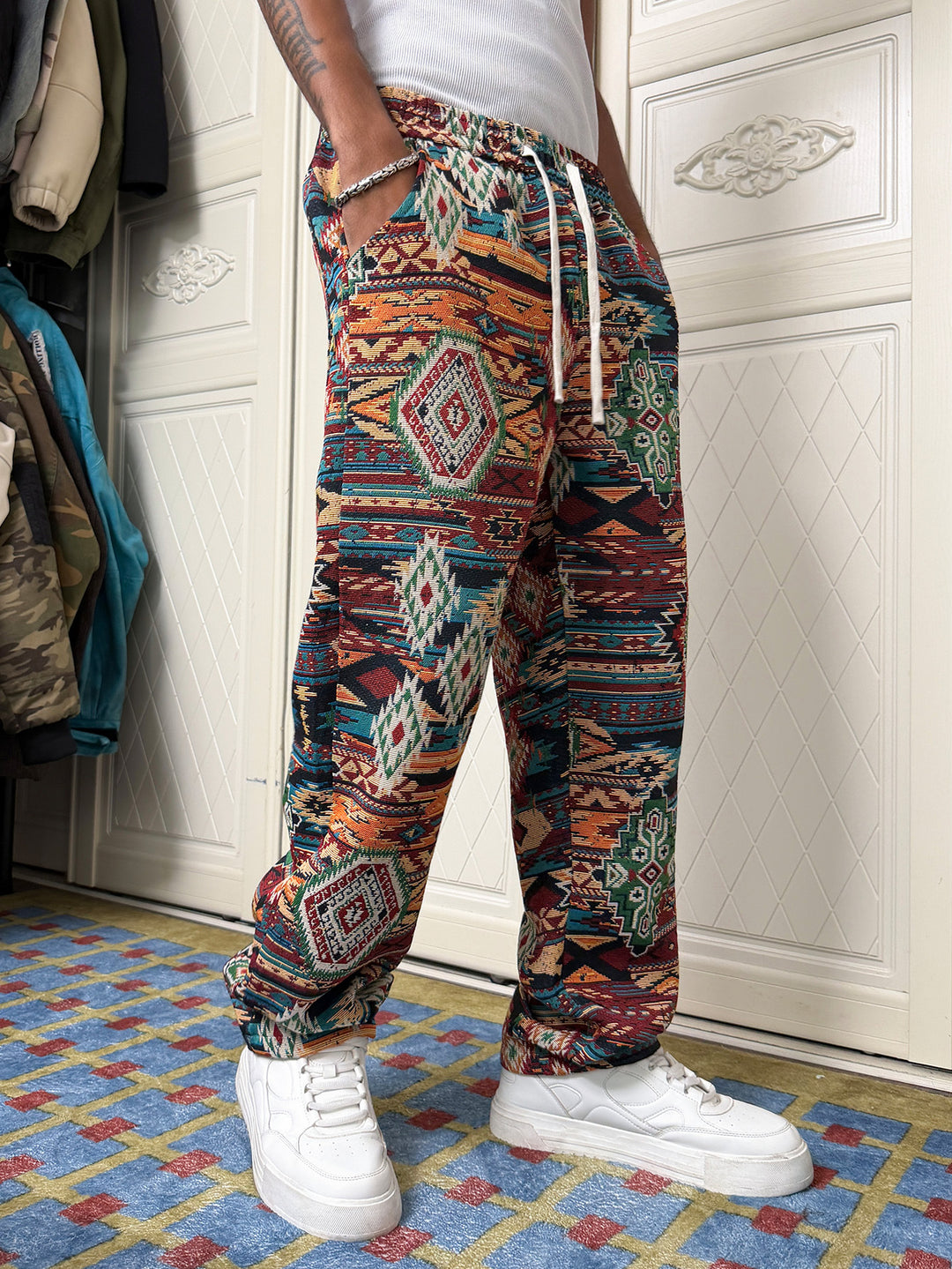 Herren Gemusterte Freizeithose mit komfortablem Gummizug und seitlichen Taschen Drune